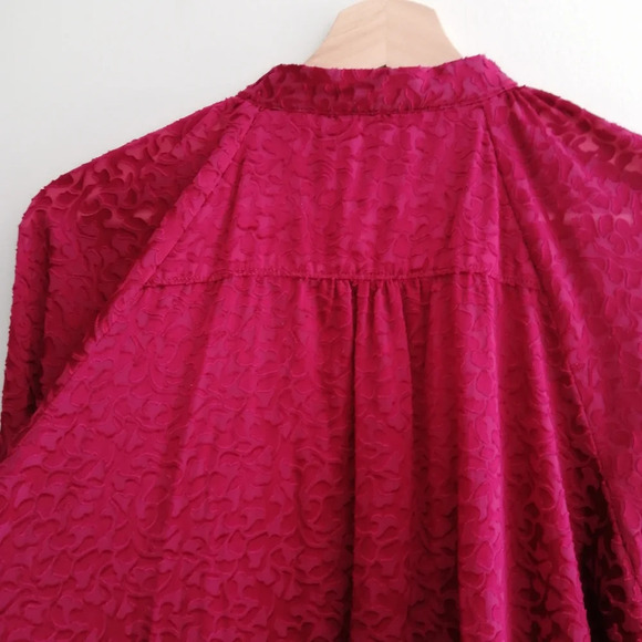 By Anthropologie Susanna Burnout Velvet Button Up Blouse 3/4 Sleeves Medium - Picture 12 of 17